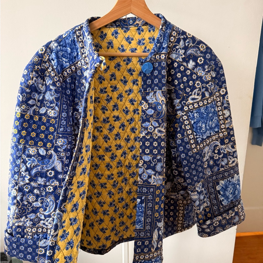 Blue and Yellow Patterned Women's Jacket